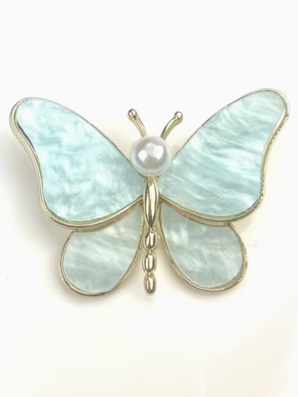 Blue-Green Oyster Shell Butterfly Brooch
